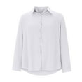 thumbnail image 4 of CaComMARK PI Long Sleeve Tee Shirts for Women Tops Single Breasted Shirt Tops Loose Lapel Shirt Blouse White, 4 of 8