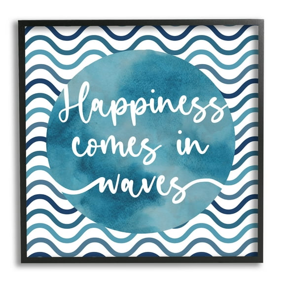 Stupell Industries Happiness Comes In Waves Pattern Graphic Art Black Framed Art Print Wall Art, Design by Linda Birtel