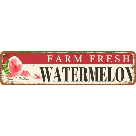 Farm Fresh Watermelon Sign Watermelon Decor Vintage Metal Tin Sign Farmers Market Decor For Home Kitchen Cave Garage Bar Art Plaque Wall Decoration 4x16 Inches