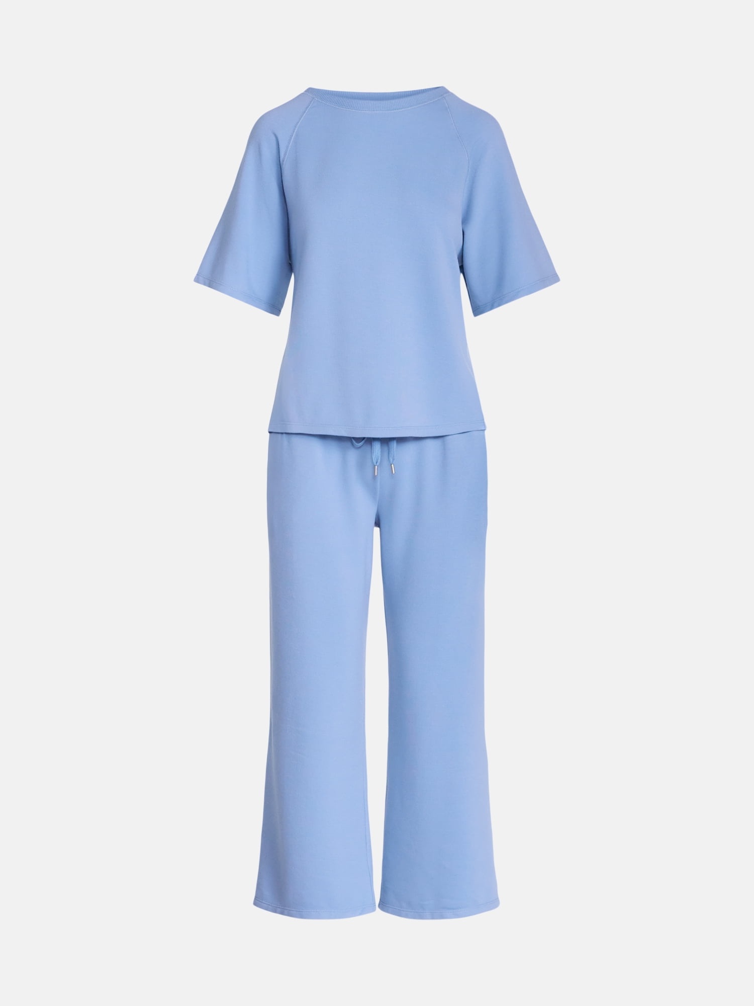 Joyspun Women's French Terry Lounge Sleep Short Sleeve Top and Capri Pants, 2-Piece Set, Sizes XS-3X