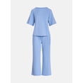 thumbnail image 4 of Joyspun Women's French Terry Lounge Sleep Short Sleeve Top and Capri Pants, 2-Piece Set, Sizes XS-3X, 4 of 4