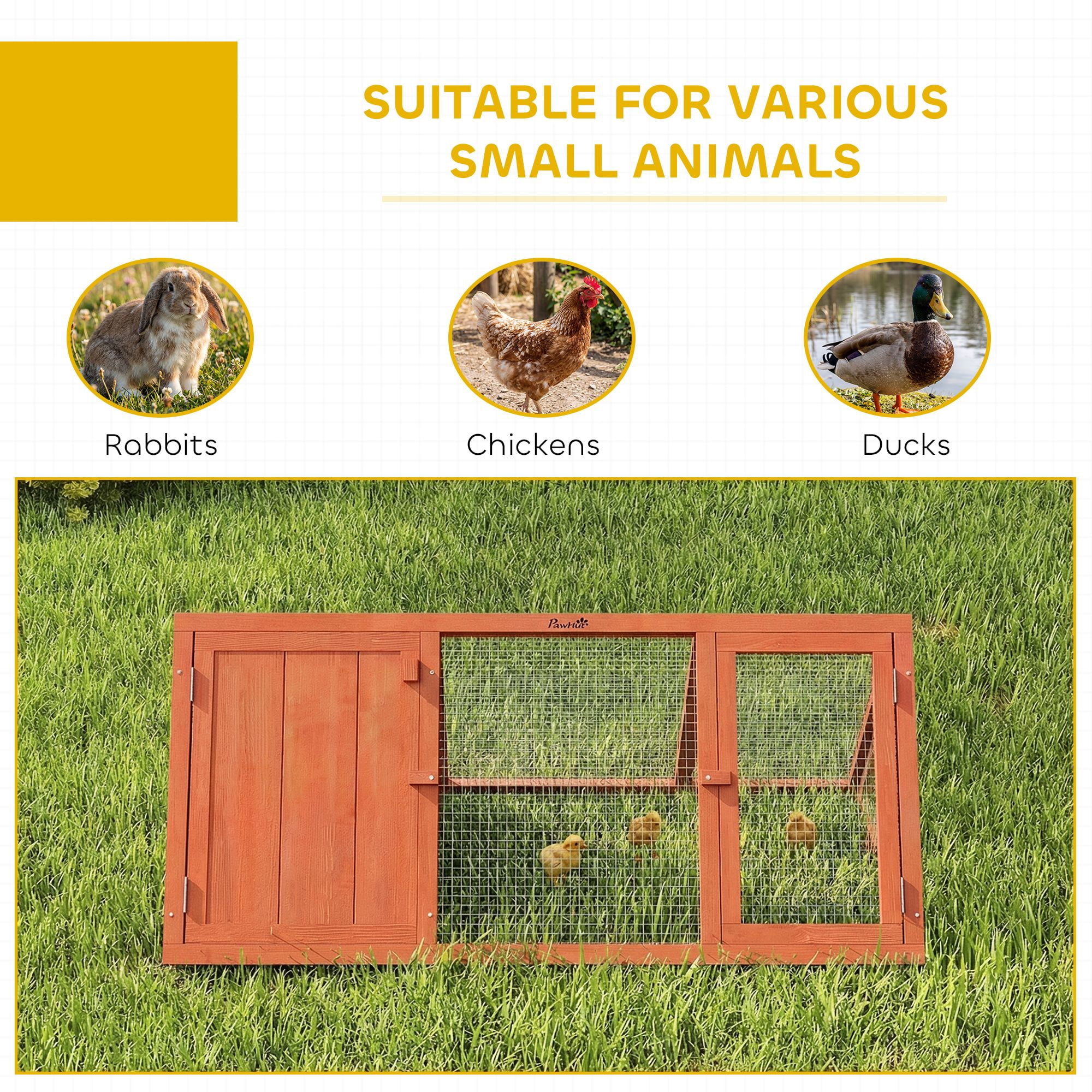 Dranite Wooden Rabbit Hutch with Run, Outdoor Triangle Bunny House for Guinea Pig, Duck & Chicken