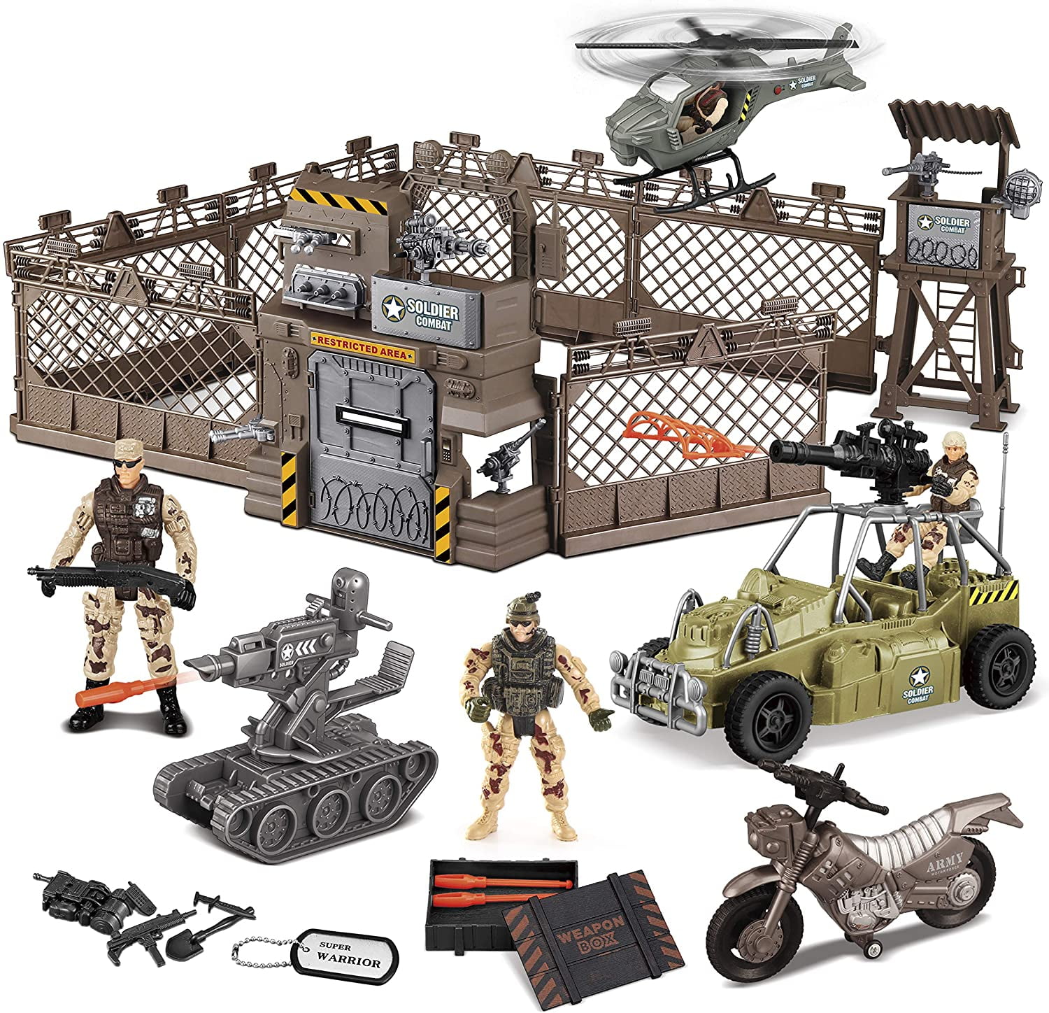 Set of Military Base Army Camp Scene Layout WWII Builing Kits Play Set Toys 