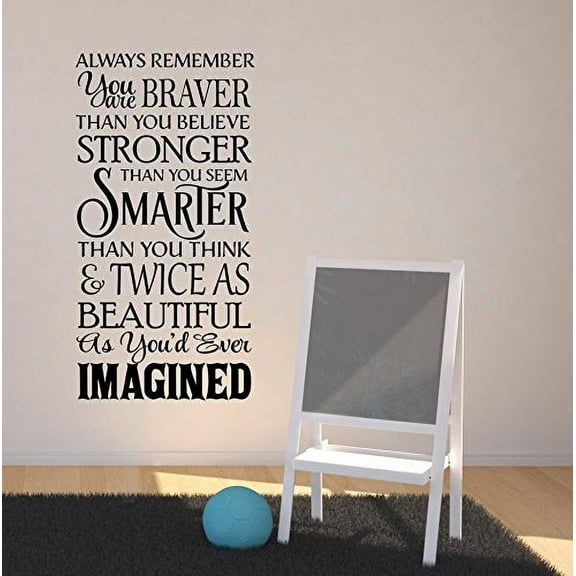 Remember You are Braver & Twice As Beautiful Vinyl Inspirational Décor Wall Stickers, 20x39, Black