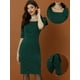 thumbnail image 2 of Vestido de tubo Allegra K informal de negocios Cuello cuadrado manga 3/4 con lazo y volantes Verde oscuro XL, 2 of 4