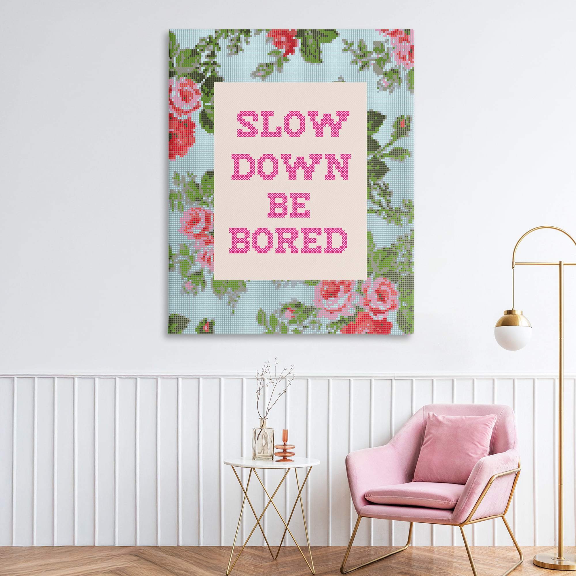 Stupell Industries Slow Down Be Bored Faux Cross Stitch Canvas Wall Art, design by Lil' Rue