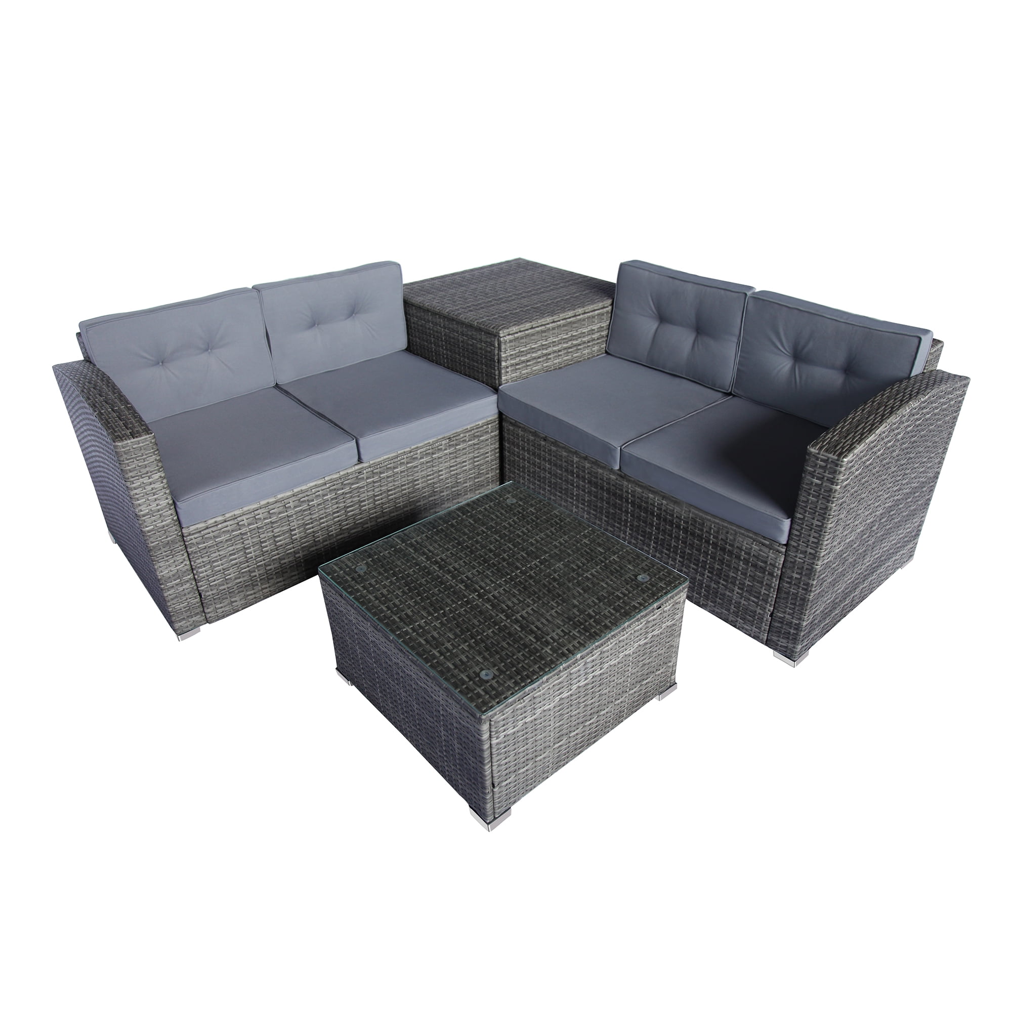Kepooman 4 PCS PE Rattan Wicker Sectional Sofa Set for Patio Garden, Gray Cushion Kepooman 4 PCS PE Rattan Wicker Sectional Sofa Set for Patio Garden, Gray Cushion