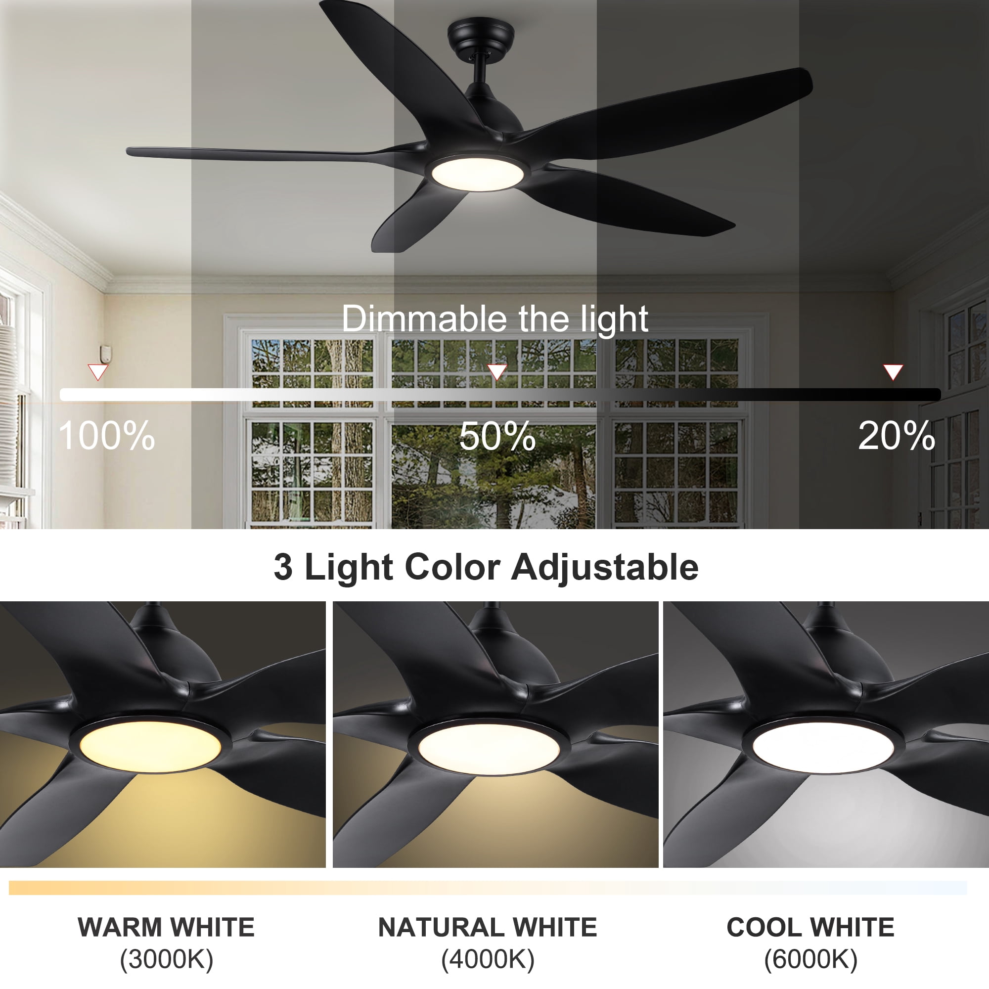 Wellspeed 60 in. 5-Blade Modern Matte Black Indoor Ceiling Fan with DC Motor and Remote Control