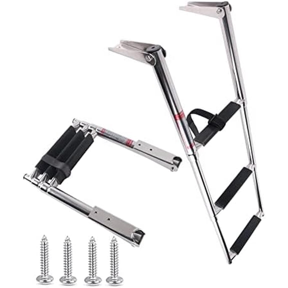 3 Step Stainless Steel Telescoping Boat Ladder Swim Step, 900 Pound Capacity for Marine Yacht$$Watercraft