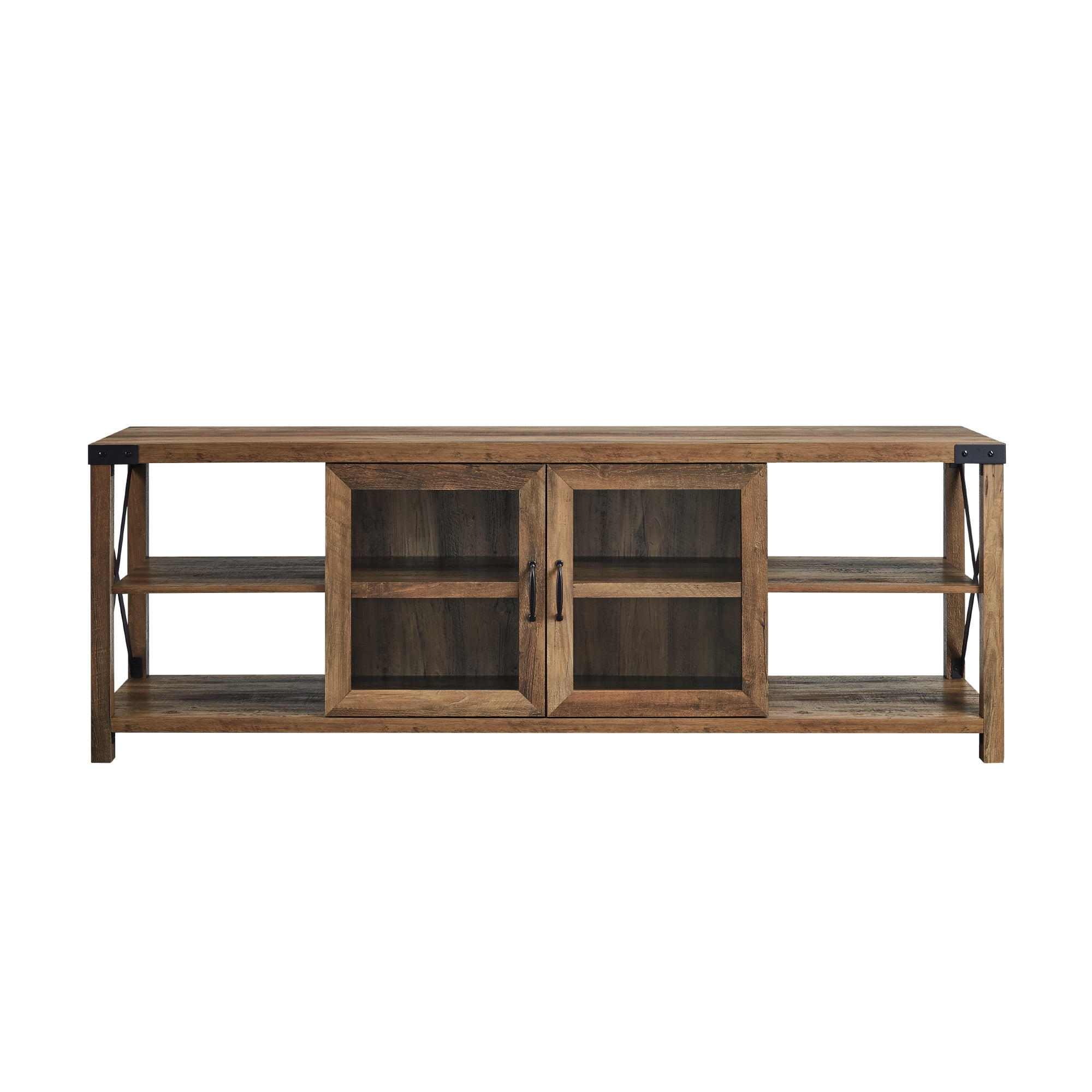 Walker Edison Farmhouse 2 Door Metal X TV Stand for TVs up to 80", Reclaimed Barnwood