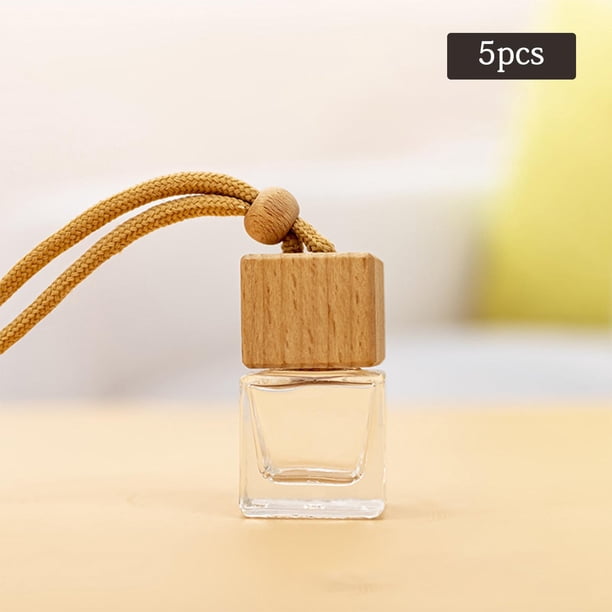 Ambientador para coche de 5 piezas, de Perfume, de Perfume recargable vacía para coche, difusor colgante para coche, colgante, , Tapas de madera cuadradas Macarena Botella de perfume colgante