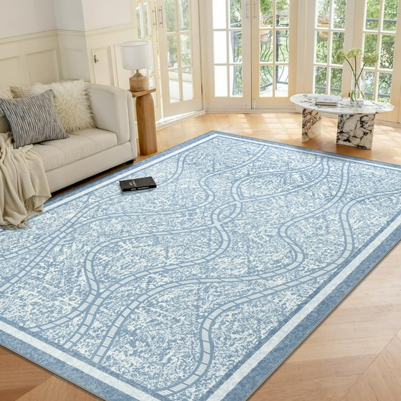 Ultrug Abstract Area Rug Soft Minimalist Line Rugs Non-Slip Carpet for Bedroom Living Room Home Decor,4'x6',Blue