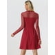 thumbnail image 4 of Vestido corto de una línea de fiesta de patinadora transparente de malla con lunares de corazón para mujer Allegra K Rojo S, 4 of 6