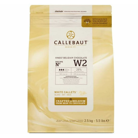 Callebaut Recipe No. W2 Finest Belgian White Chocolate With 28% Cacao, 22% Milk, 5.51 Pound