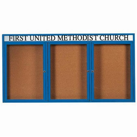 Aarco Products DCC4896-3RHIB 3-Door Illuminated Enclosed Bulletin Board with Header - Blue