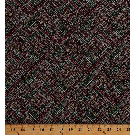 Cotton Glam Girl Fashion Words Allover Multi-Color Words with Rose Gold Sparkle on Black Cotton Fabric Print by the Yard (SC8632-BLACK)