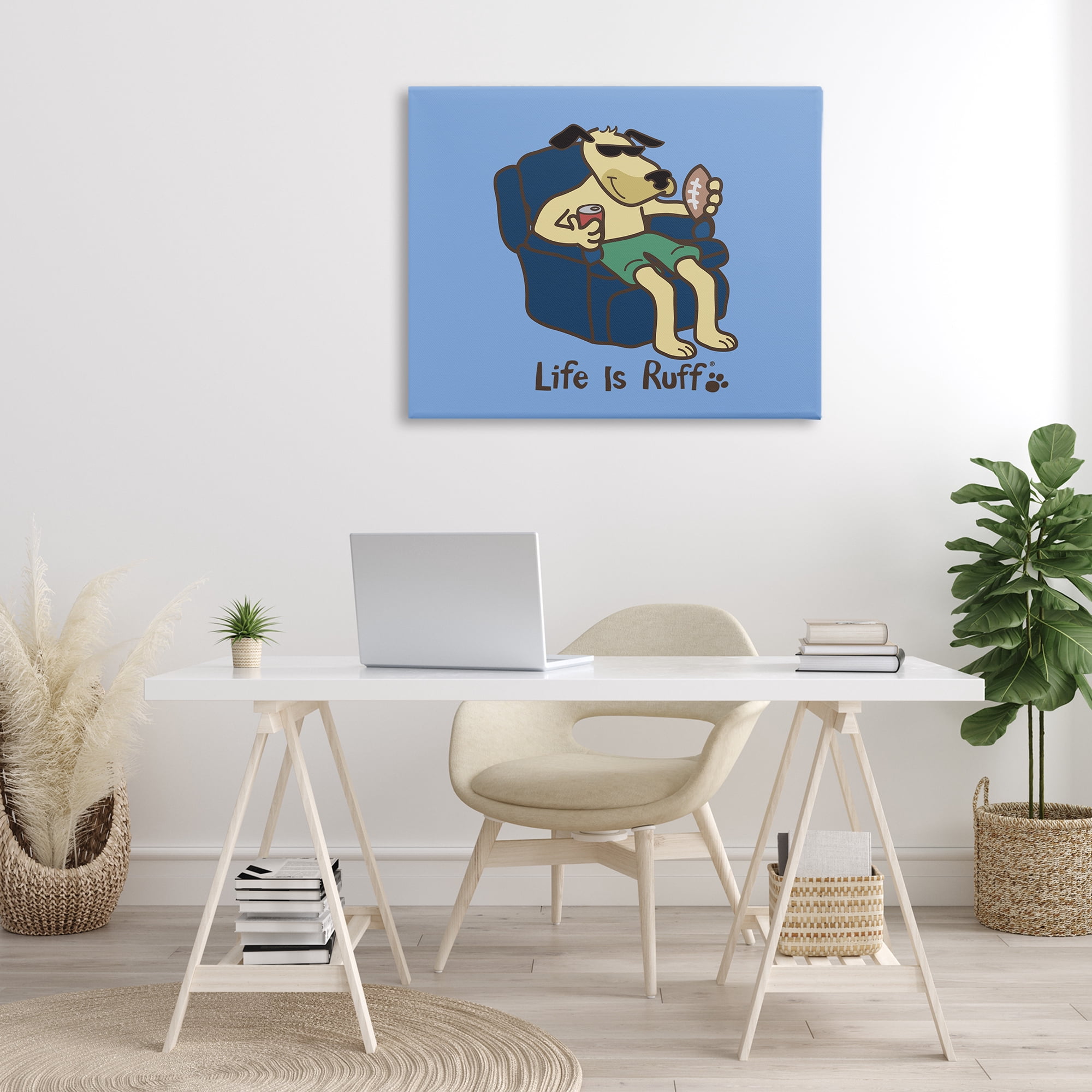 Stupell Industries Lounging Dog with Football Animals Painting Wrapped Canvas Art Print Wall Art, 40 x 30