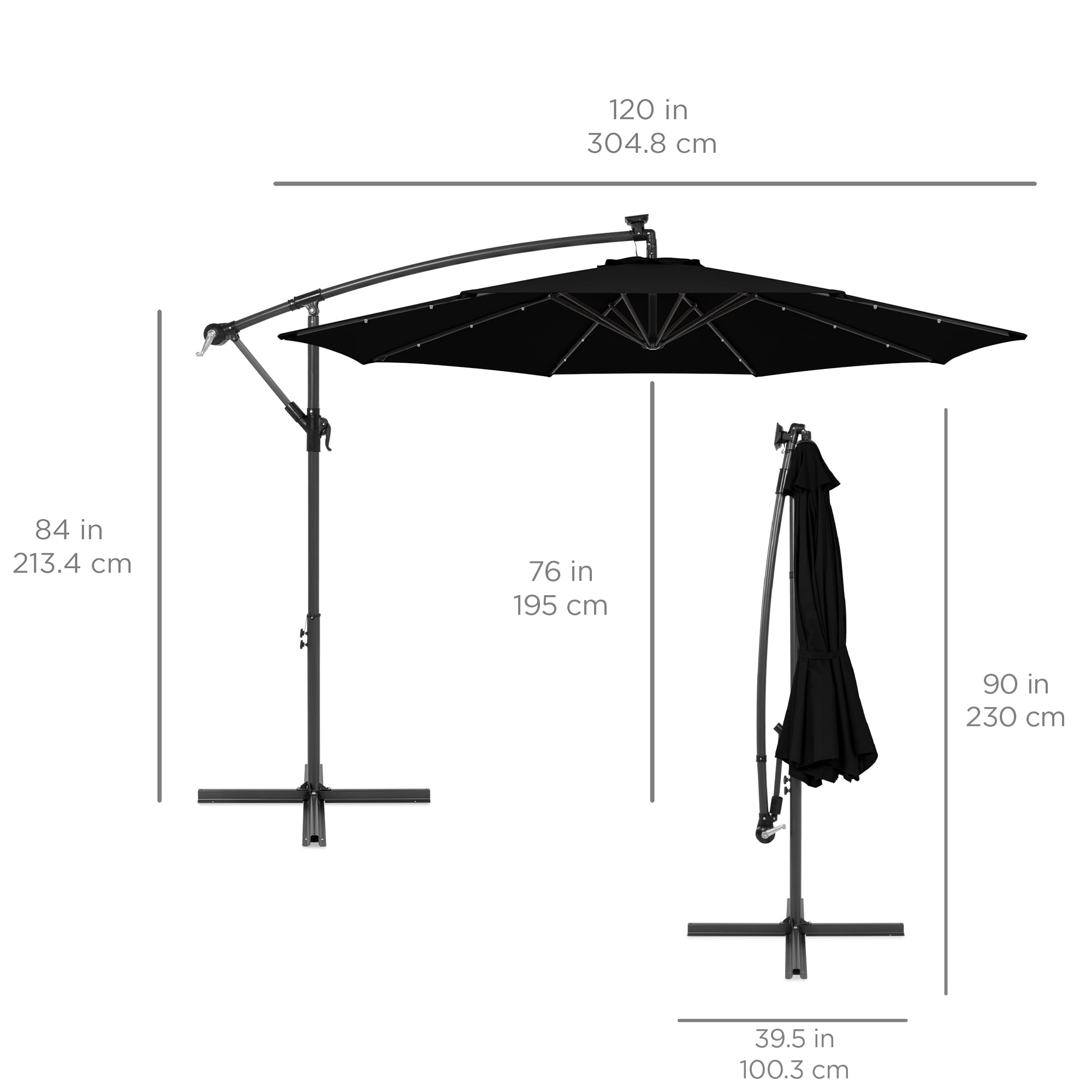 Best Choice Products 10ft Solar LED Offset Hanging Outdoor Market Patio Umbrella w/ Adjustable Tilt - Black