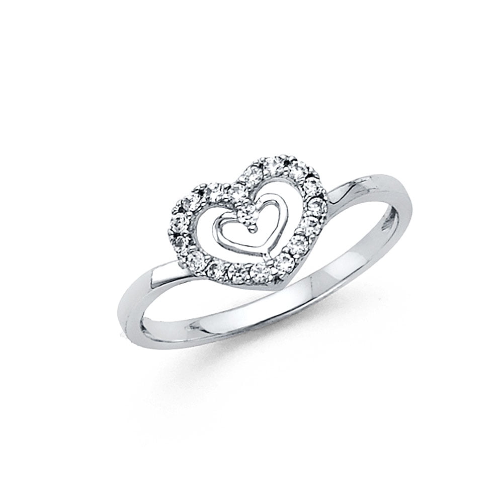 FB Jewels Solid 14K White Gold Polished Cut Out Hearts Toe Ring