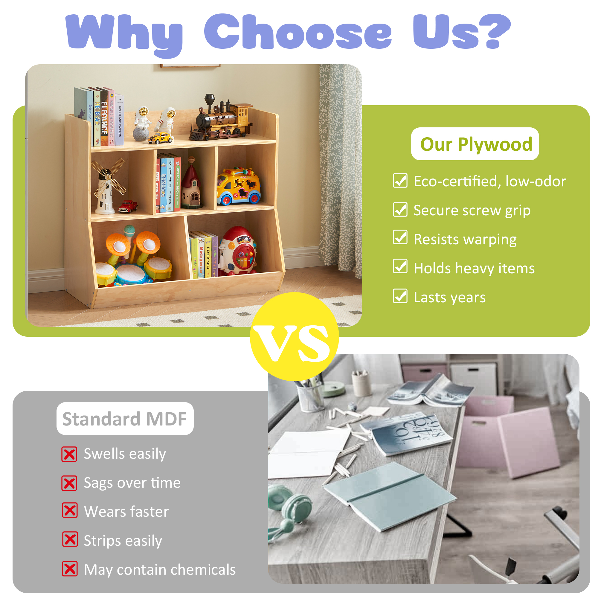 Montessori Storage Cabinet, Wooden Toy & Book Organizer with Tilted Open Cubby Shelf, 150LBS Heavy Duty Plywood, Toddler Bookshelf for Playroom, Nursery, Kids Rooms