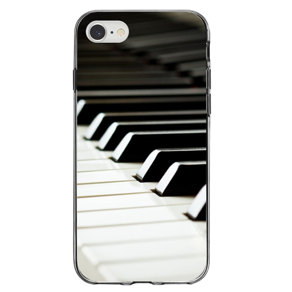 DistinctInk Clear Shockproof Hybrid Case for iPhone 7 8 SE (2020 Model) 4.7" Screen TPU Bumper Acrylic Back Tempered Glass Screen Protector - Piano Keys Keyboard