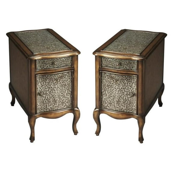 Home Square Heritage Bosworth End Table in Hammered Metal - Set of 2