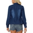 thumbnail image 3 of Chaquetas de mezclilla para mujer INSPIRE CHIC con cuello alzado, mangas largas, chaquetas de jean cortas, azul oscuro, XL, 3 of 6