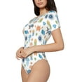 thumbnail image 2 of Daiia Undersea Animals print Women's Crew Neck Short Sleeve Bodysuit Fashion Tops Fit Casual Basic Extender Bodysuit-Small, 2 of 9
