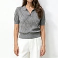 thumbnail image 5 of Women'S Short Sleeve Po-Lo Sweater Knit V Neck Pullover Shirt Summer Top Gray XL, 5 of 6