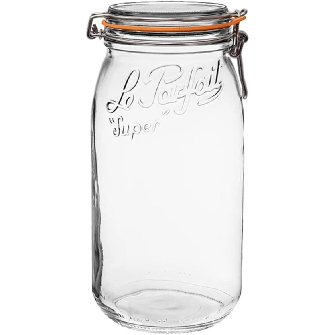 Super Jar 3L French Glass Canning Jar w/Round Body, Airtight Rubber