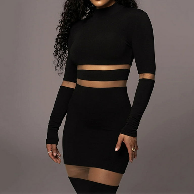 cute social dresses Round Neck Long Sleeved Dress For Womens Fashion Design Sense Patchwork  Sexy Temperament Long Skirt Autumn Cute Ladies Dresses Long Sleeve Social