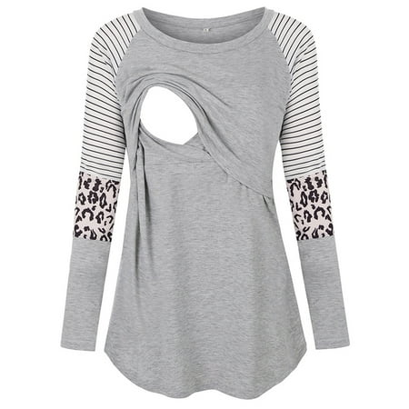 

Jchiup Womens Striped Raglan Shirt Patchwork Long Sleeve Nursing Tunic Tops