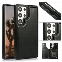 Feishell for Samsung Galaxy S23 Ultra Wallet Case with Card Holder,Double Magnetic Clasp Back Flip Kickstand Durable PU Leather Shockproof Card Slots Protective Phone Case for Women Men,Black