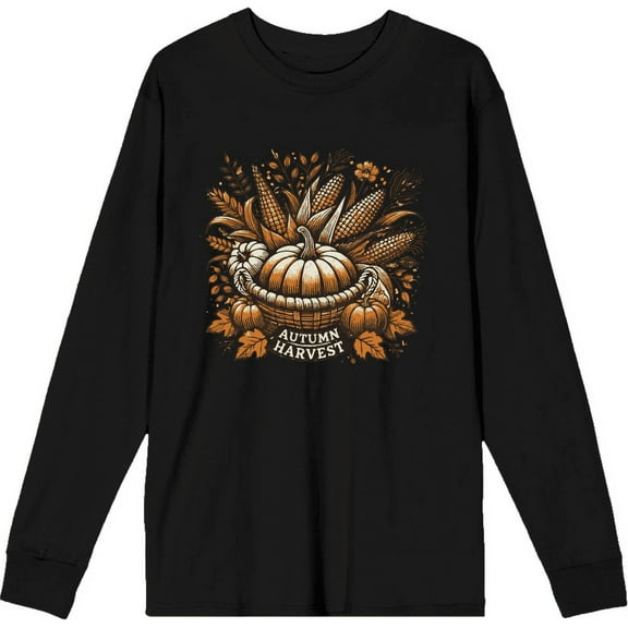 Autumn Harvest Adult Black Crew Neck Long Sleeve Shirt-XS