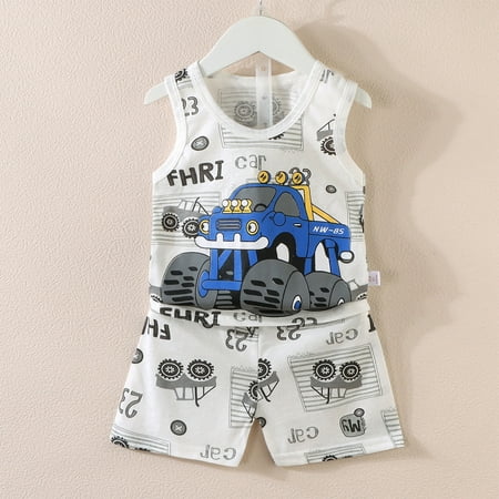 Baby Toddler Boys 2 Pieces Sets Cotton Sleeveless Printed Tank Vest Shorts Summer Outfits Multicolor 4-5Years