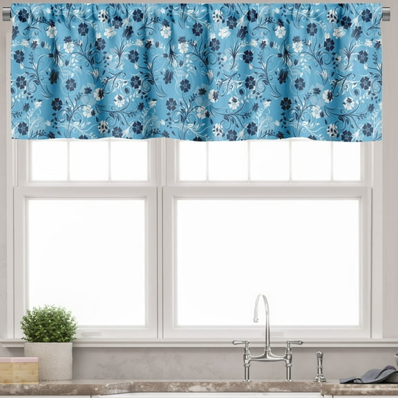 Ambesonne Floral Valance Pack of 2, Shabby Plant Petals, 54"X18", Dark Blue White