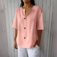 thumbnail image 2 of BiZtdJrK Women's Summer Trendy Tops 2025 Cotton Linen Short Sleeve Shirts Button Down V Neck Solid Blouse Casual Loose Fit Tunic Top with Chest Pocket Pink S, 2 of 7