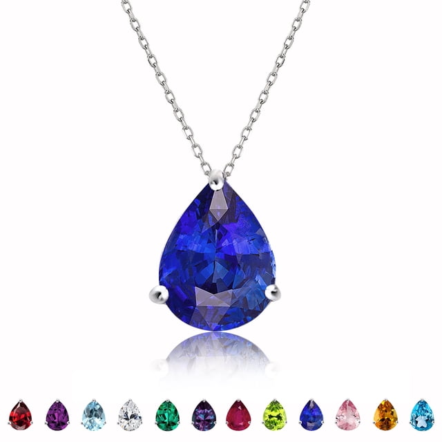 Collar con colgante deslizante solitario JeenMata Zafiro azul 1,5 TCW en Baño de oro blanco