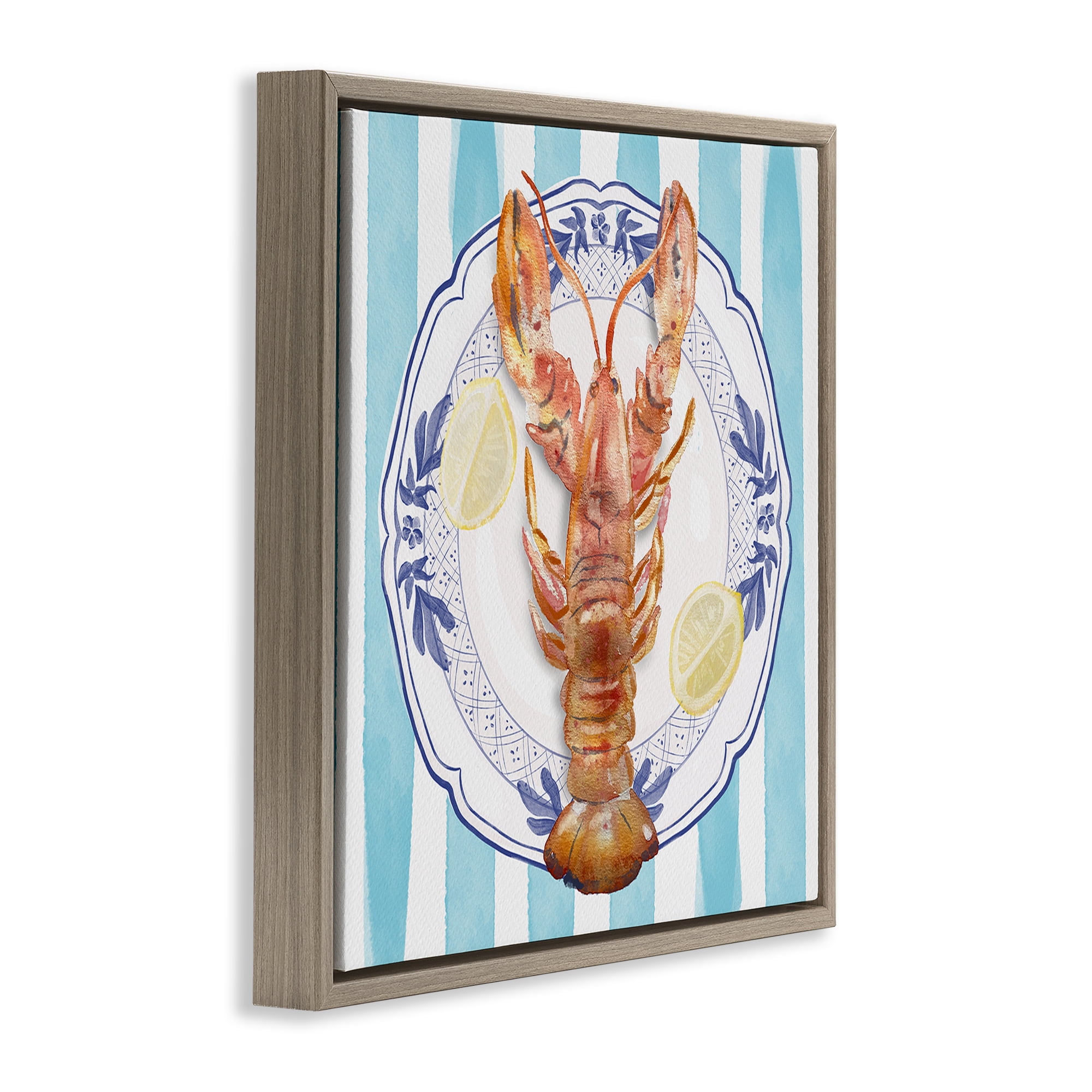 Stupell Industries Lobster Seafood Plate Brown Framed Floater Canvas Wall Art, design by Christie Adams