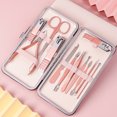 thumbnail image 1 of Juego de manicura, kit de pedicura profesional de acero inoxidable 12 en 1, tijeras para uñas, kit de aseo con estuche de viaje de cuero rosa, 1 of 3