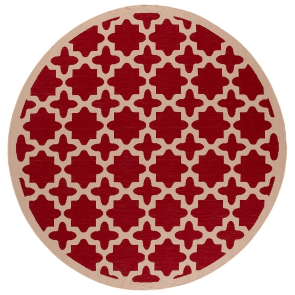 SAFAVIEH Courtyard Amanda Geometric Indoor/Outdoor Area Rug, 7'10" x 7'10" Round, Red/Bone