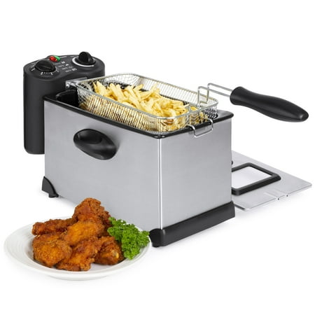 Deep Fryer With Basket Cool Daddy Best Choice Products 6-Piece 1700W 3L Stainless Steel Deep Fryer w/ Adjustable Temperature, Timer, Basket, Lid - Black ()