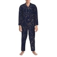 thumbnail image 3 of Yiaed Copper-Gold Gloss Outline Navy Dark Blue Print Men’s Pajamas Set - Long Sleeve Button Down Sleep Shirt and Pajama Bottoms Sleepwear Set Mens Pjs Sets Men's Pajama Bottoms-X-Large, 3 of 7