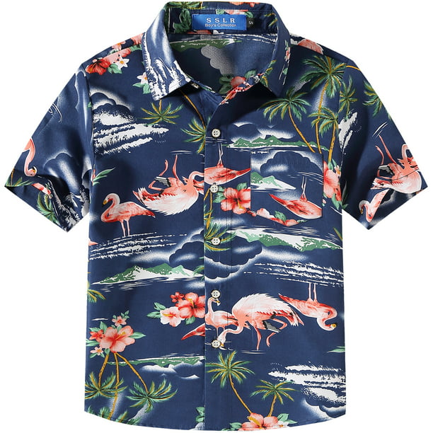 SSLR Big Boys Flamingos Hawaiian Shirt Button Down Shirt Short Sleeve ...