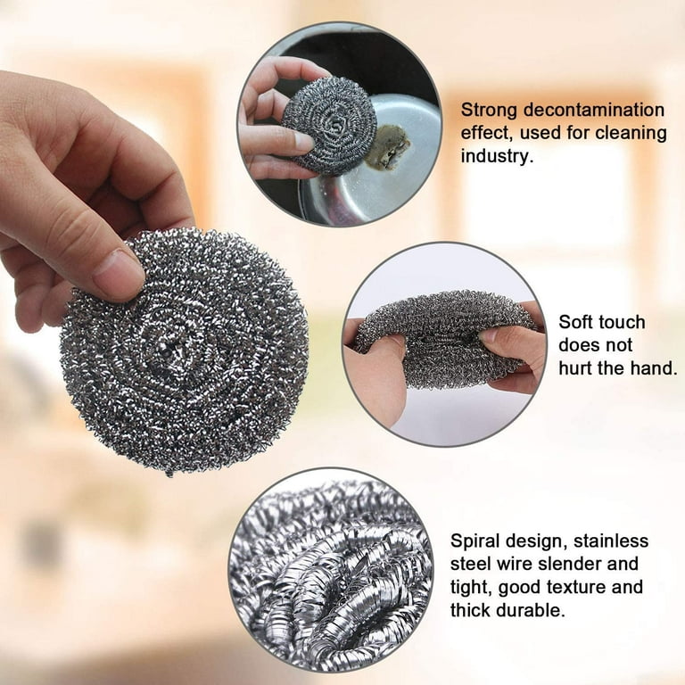 Kitchen Stainless Steel Wire Sponge for Pans Pack of 6 Metal
