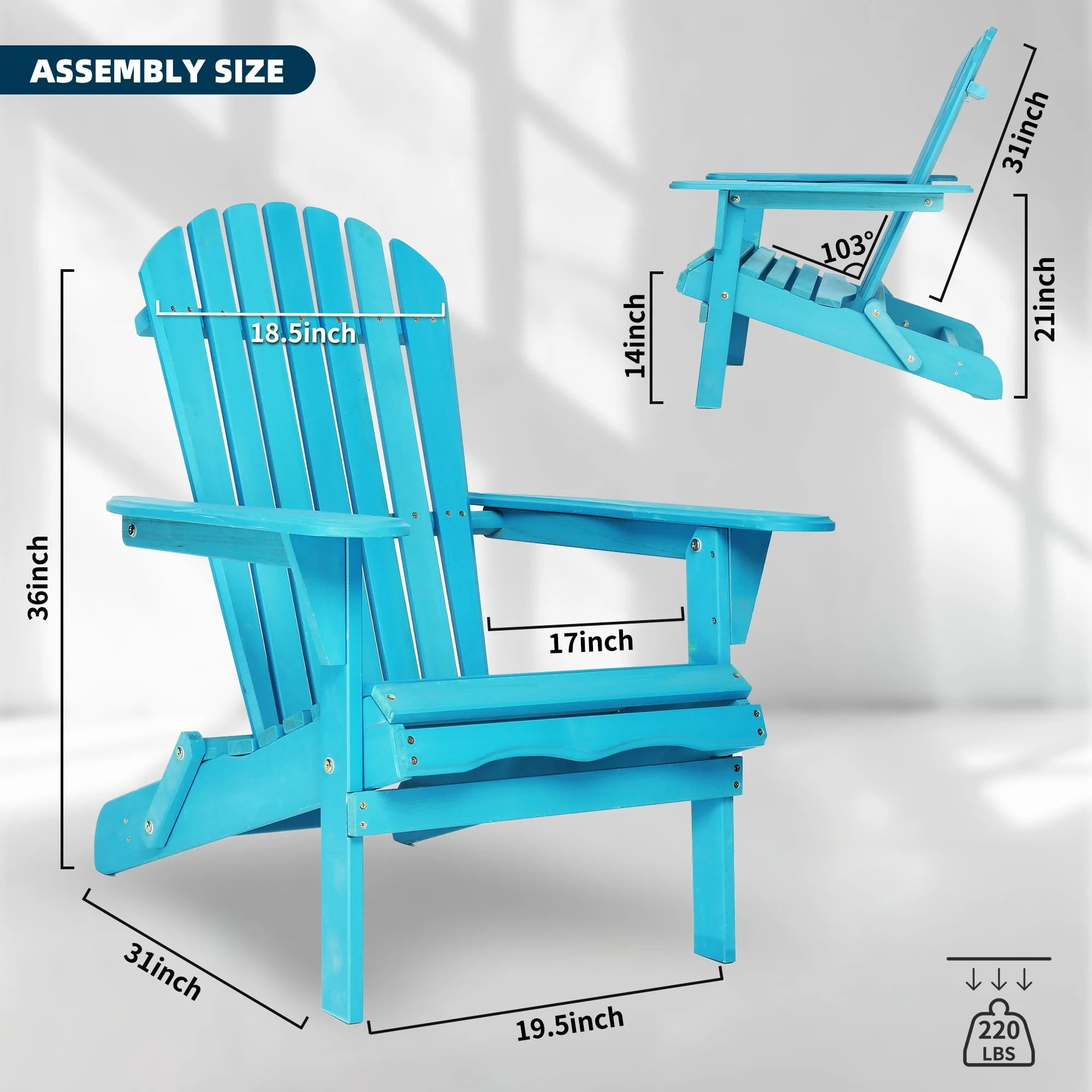 uhomepro Outdoor Adirondack Chairs Set of 2, Folding Fire Pit Chair, Weather Resistant Patio Lawn Chair for Outside Deck Garden Backyard Balcony, Blue