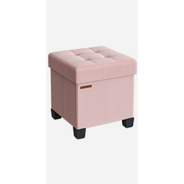 SONGMICS Pouf de Rangement, Banc de Chambre avec Rangement, Repose-Pieds, 15 x 15 x 15,7 Pouces, Rose Gelée
