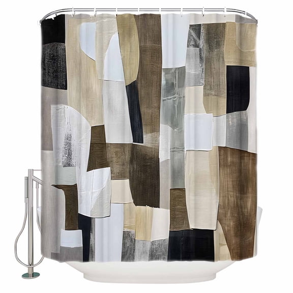 Abstract Gray Brown Bathroom Shower Curtains with 12 Hooks Polyester Waterproof Shower Curtain for Stalls and Bathtubs Oil Painting Simple Art Decorative Bathroom Privacy Curtain 36x78 Inches