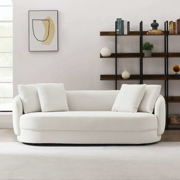 Perten Japandi Mid-Century Living Room Ivory Boucle Fabric Sofa