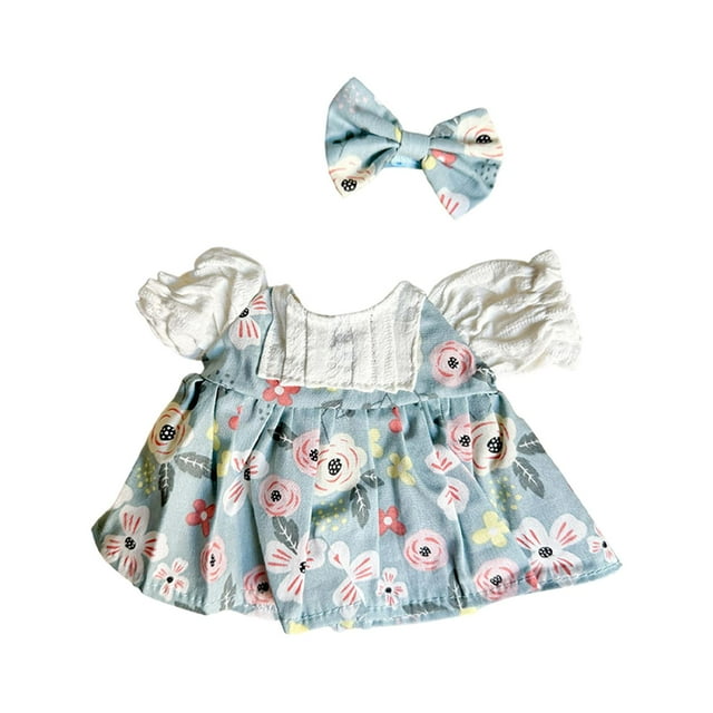 Vestido de muñeca de 20 cm, bonito y a la moda, ideal como regalo para niñas pequeñas, conjunto suave y a juego. Azul